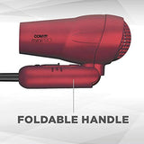 Conair miniPRO Tourmaline Ceramic Travel Hair Dryer with Folding Handle, Red