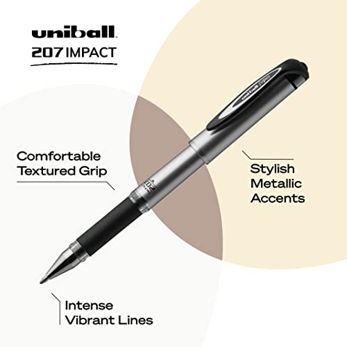 Uniball Signo 207 Impact Stick Gel Pen, 4 Black Pens, 1.0mm Bold Point Gel Pens| Office Supplies by Uni-ball like Ink Pens, Colored Pens, Fine Point, Smooth Writing Pens, Ballpoint Pens
