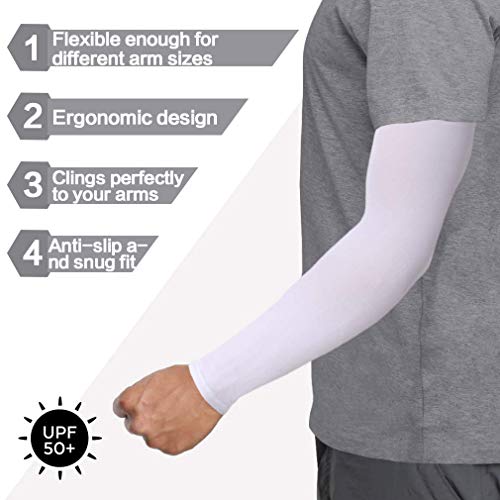 Feeke Arm Sleeves for Men and Women, Sleeves to Cover Arms for Men and Women, Black-4 Pairs Anti-Slip Compression Sun Sleeves for Cycling Running Outdoor Sports, Black-4 Pairs