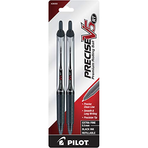 PILOT Precise V5 RT Refillable & Retractable Liquid Ink Rolling Ball Pens, Extra Fine Point (0.5mm) Black Ink, 3-Pack (26052)