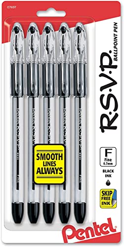 Pentel® R.S.V.P.® Ballpoint Pens, Fine Point, 0.7 mm, Clear Barrel, Black Ink, Pack Of 12