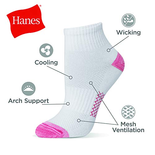 Hanes Women's 6-pair Lightweight Breathable Ventilation Ankle fashion liner socks, White Assorted, 8 12 US