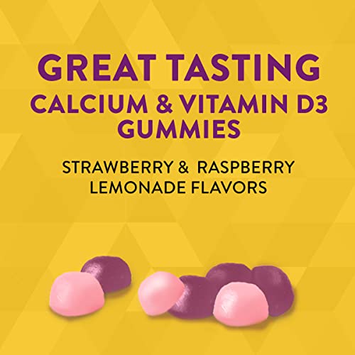 Natures Way Premium Calcium + Vitamin D3 Gummy with Orchard Fruits & Garden Veggies Powder Blend, Strawberry and Raspberry Lemonade Flavored, 60 Gummies