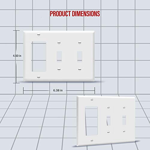 ENERLITES Combination Double Toggle/Single Decorator Rocker Outlet Wall Plate, Standard Size 3-Gang Light Switch Cover(4.5 x 6.38), Polycarbonate Thermoplastic, UL Listed，881231-W, White, Two One