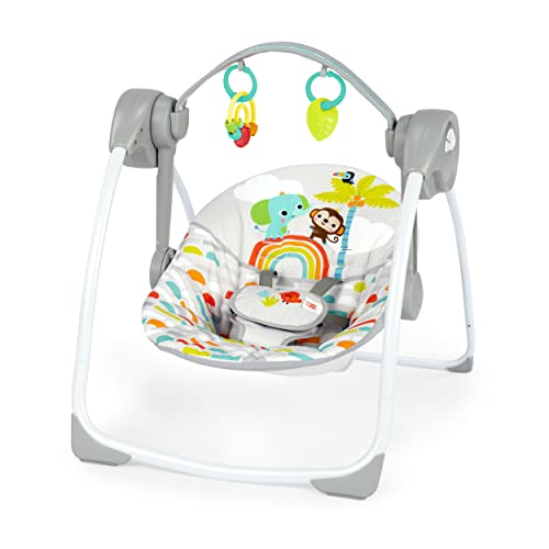 Bright Starts Portable Automatic 6-Speed Baby Swing with Adaptable Speed, Taggies, Music, Removable -Toy Bar, 0-9 Months 6-20 lbs (Whimsical Wild)