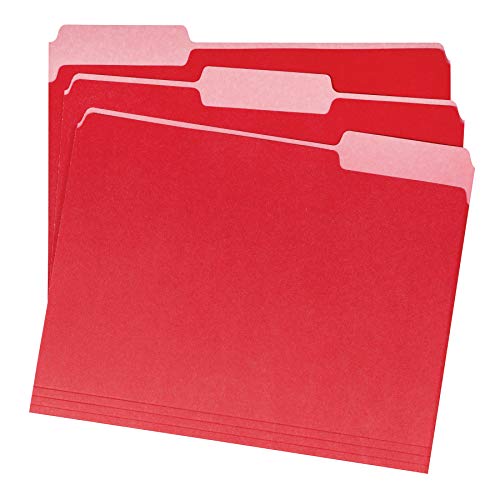 Amazon Basics File Folders, Letter Size, 1/3 Cut Tab, Red, 36-Pack