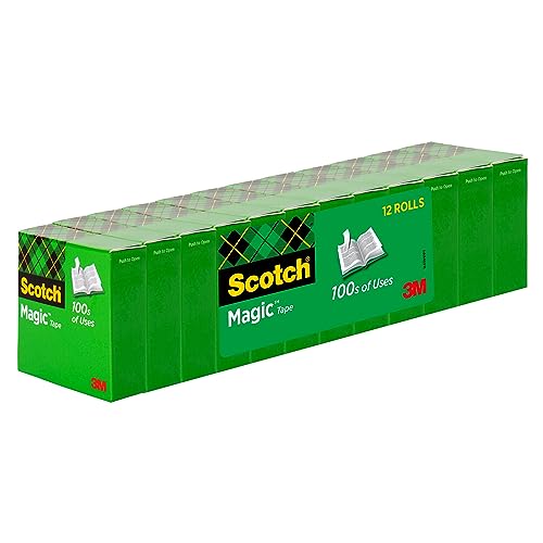 Scotch Magic Tape, Invisible, Back to School Supplies and College Essentials for Students and Teachers, 12 Tape Rolls, 3/4 x 1000 Inches