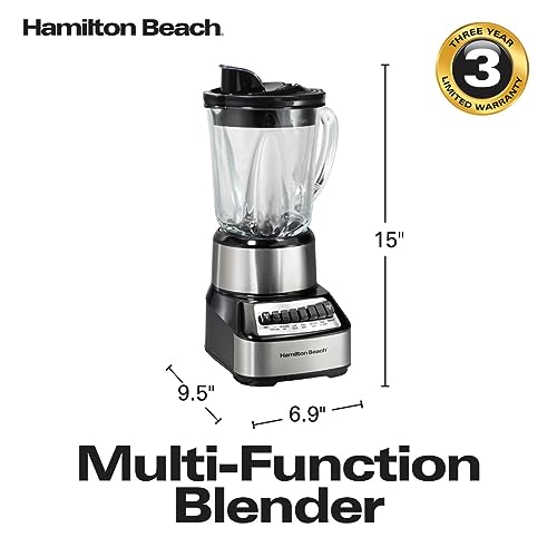 Hamilton Beach Wave Crusher Blender For Shakes and Smoothies With 40 Oz Glass Jar and 14 Functions, Ice Sabre Blades & 700 Watts for Consistently Smooth Results, Black & Stainless Steel (54220)