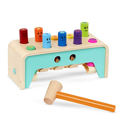 Battat – Wooden Hammer Toy for Kids, Toddlers – Pounding Bench with Pegs and Mallet –Colorful Developmental Toy – Pound & Count Bench – 1 Year +