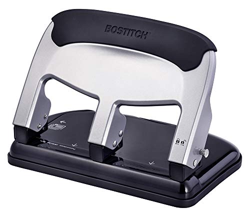 Bostitch Office EZ Squeeze Heavy Duty 3 Hole Punch, 40-Sheet Capacity, Use Less Force, Perfect for Home Office School Supplies, Sleek Design, Silver