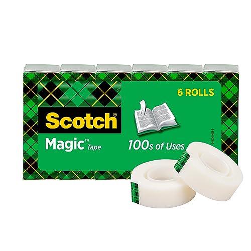 Scotch Magic Tape, Invisible, Back to School Supplies and College Essentials for Students and Teachers, 6 Tape Rolls, 3/4 x 1000 Inches