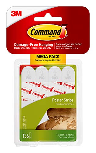 Scotch-Mount 17024-136ES Hanging, White, Indoor Use, 64, Decorate Damage-Free Command Small Poster, 136 Strips, Count