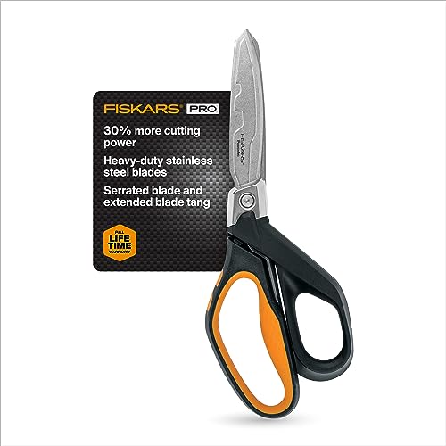 Fiskars Pro PowerArc Shears 10 Heavy-Duty Scissors with SoftGrip Ergonomic Comfort Handle - All-Purpose Outdoor Scissors - Black/Orange