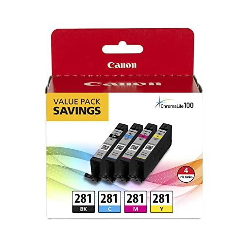Canon CLI-281 XL BKCMY Four Color Value Pack Compatible to TR8520, TR7520, TS9120 Series,TS8120 Series, TS6120 Series, TS9521C, TS9520, TS8220 Series, TS6220 Series