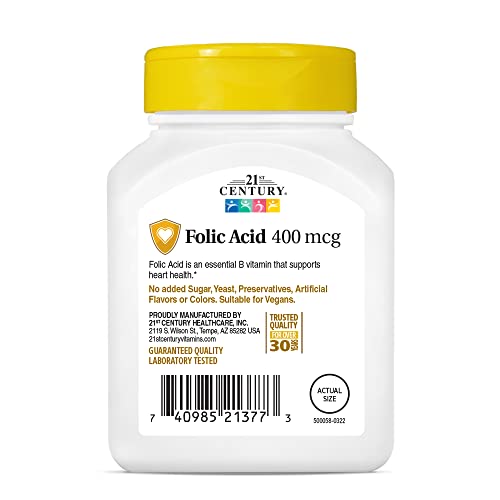 21st Century Folic Acid 400 mcg Tablets, 250 Count