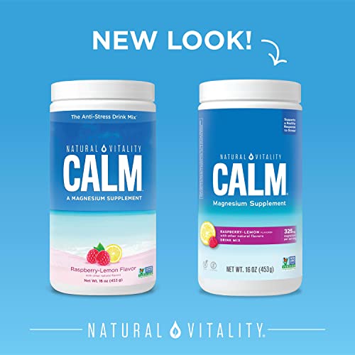 Natural Vitality Calm, Magnesium Citrate Supplement, Anti-Stress Drink Mix Powder - Gluten Free, Vegan, & Non-GMO, Raspberry Lemon, 16 oz