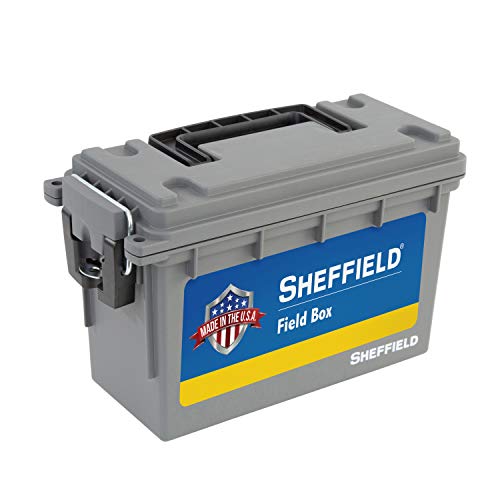 Sheffield 12628 Field Box, Pistol, Rifle, or Shotgun Ammo Storage Box, Tamper-Proof Locking Ammo Can, Water Resistant, Made in The U.S.A, Stackable, Gray