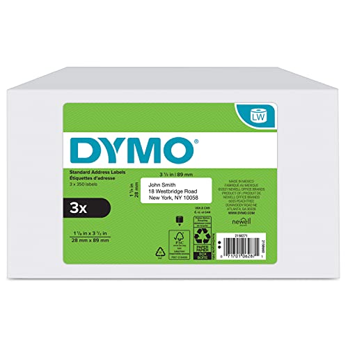 DYMO 30252 LW Mailing Address Labels for LabelWriter Label Printers, White, 1-1/8'' x 3-1/2'', 2 Rolls of 350