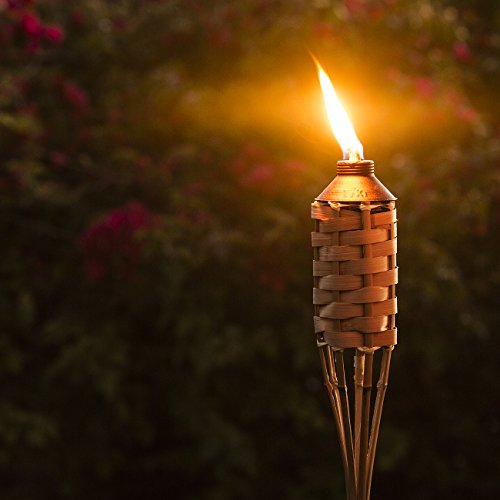 TIKI Brand 4-Pack Luau Bamboo Torches, Weather Resistant Coated Torch, Outdoor Décor for Home, Garden, Patio, 57 Inch, Natural, 1117078,Beige