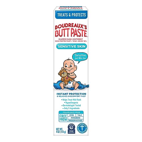 Boudreauxs Butt Paste for Sensitive Skin Diaper Rash Cream, Ointment for Baby, 4 oz Tube