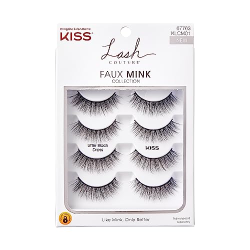 KISS Lash Couture Faux Mink False Eyelashes Multipack, Knot-Free Lash Band, Reusable, Contact Lens Friendly, Easy To Apply, Ultrafine, Tapered, Synthetic Fake Lashes, Style Little Black Dress, 4 Pairs
