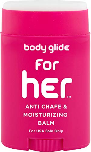 Body Glide For Her Anti Chafe Balm with added emollients. Prevent rubbing leading to chafing, raw skin, and irritation. Use for arm, chest, bra, butt, groin, and thigh, 1.5oz