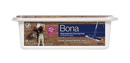 Bona Hardwood Floor Disposable Wet Cleaning Pads - 12-Pack - Residue-Free Floor Cleaning Solution for Hardwood Floors