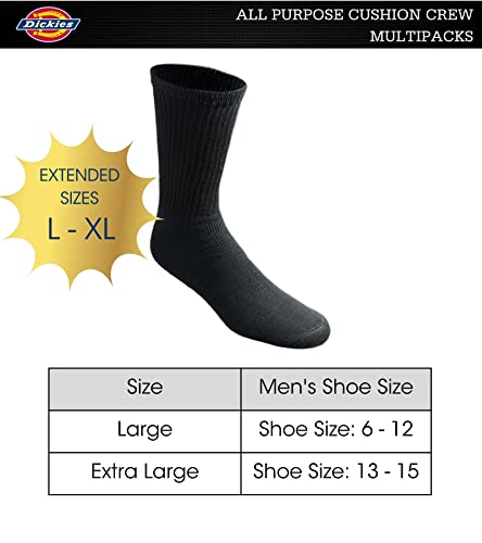Dickies Men's All Purpose Cushion Crew Socks (6/12, White (6 Pairs), Shoe Size: 6-12