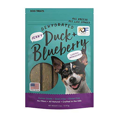 Pet Jerky Factory Premium Dog Treats | 100% Human Grade | USA Made | Grain Free | Duck and Blueberry, 5 oz.