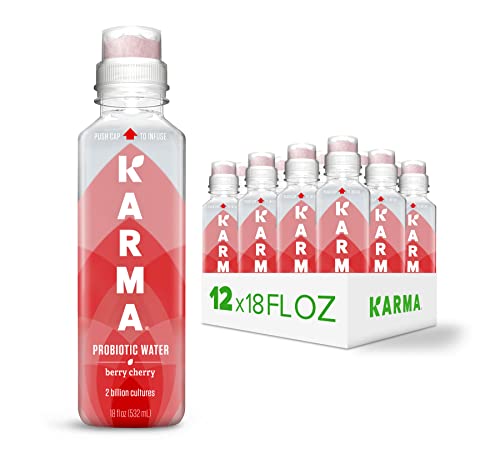 Karma Wellness Water Wellness Flavored Probiotic Water, Berry Cherry, Immunity and Digestive Health Support, Low Calorie, 2 Billion Active Cultures, 18 Fluid Ounce (Pack of 12)