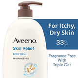 Aveeno Skin Relief Fragrance-Free Body Wash with Triple Oat Formula, Gentle Daily Cleanser for Sensitive Skin Leaves Itchy, Dry Skin Soothed & Feeling Moisturized, Sulfate-Free, 33 fl. oz