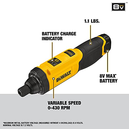 DEWALT 8V MAX Cordless Screwdriver, Gyroscopic, Rechargeable, Battery Included (DCF682N1),Black