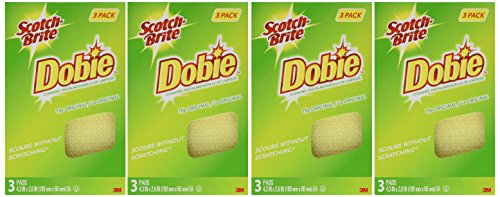 Scotch-Brite Dobie Pads, Dobie Sponge for All Purpose Cleaning of Kitchen, Bathroom, and Household, Non Scratch Dobie Cleaning Pads Safe for Non-Stick Cookware, 12 Dobie Pads