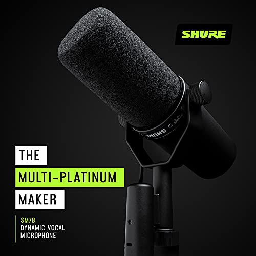 Shure SM7B Vocal Dynamic Microphone for Broadcast, Podcast & Recording, XLR Studio Mic for Music & Speech, Wide-Range Frequency, Warm & Smooth Sound, Rugged Construction, Detachable Windscreen - Black