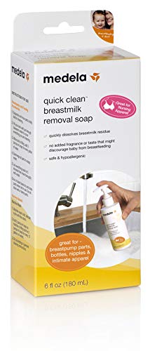 Medela Quick Clean Breast Milk Removal Soap for Pump Parts and Nursing Apparel, No Scrub, Hypoallergenic, Removes Residue Up to 3 Days Old, 6 Fluid Ounces (Pack of 1)