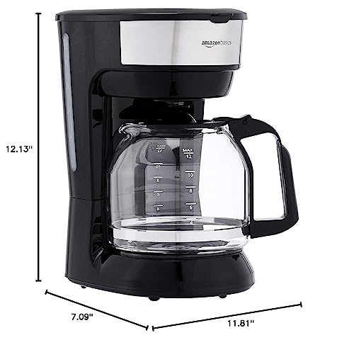 Amazon Basics 12 Cup Coffee Maker With Reusable Filter, Black & Stainless Steel
