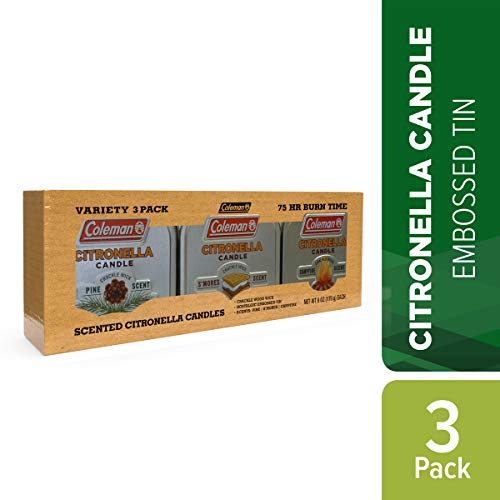 Coleman Scented Tin Citronella Candle - 3 Pack, S'Mores, Pine and Campfire