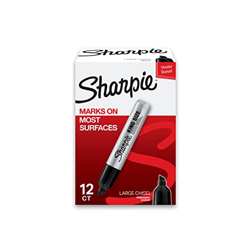 SHARPIE King Size Permanent Markers Large Chisel Tip, Great For Poster Boards, Black, 12 Count
