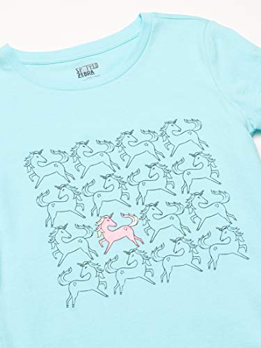Amazon Essentials Toddler Girls' Short-Sleeve T-Shirt Tops (Previously Spotted Zebra), Pack of 5, Aqua Green/Blue/Pink/Text Print/White Unicorn, 2T