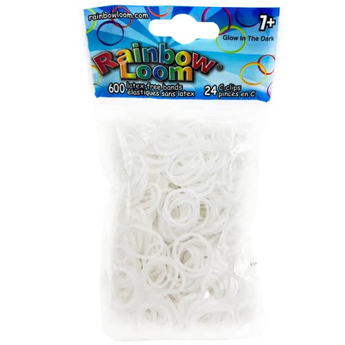 Rainbow Loom® Glow in The Dark Collection White Rubber Bands with 24 C-Clips (600 Count)