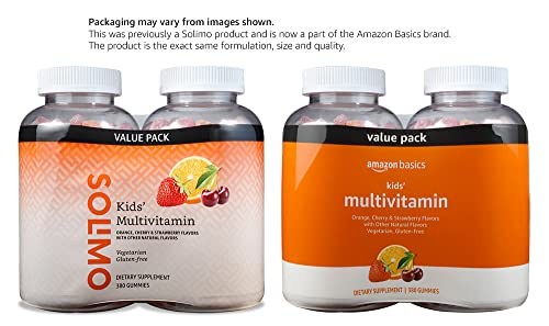 Amazon Basics Kids' Multivitamin Gummies, Cherry, Strawberry & Orange, 380 Count (2 Packs of 190) (2 per Serving) (Previously Solimo)