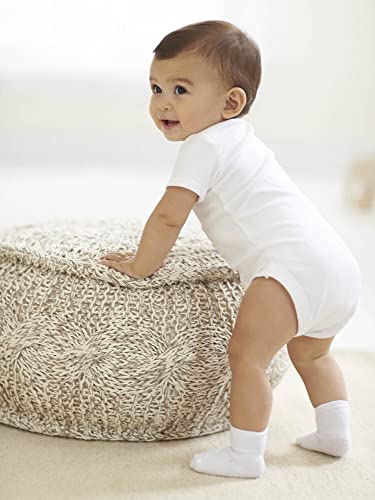 Gerber Baby 8-Pack Short Sleeve Onesies Bodysuits, Solid White, 12 Months