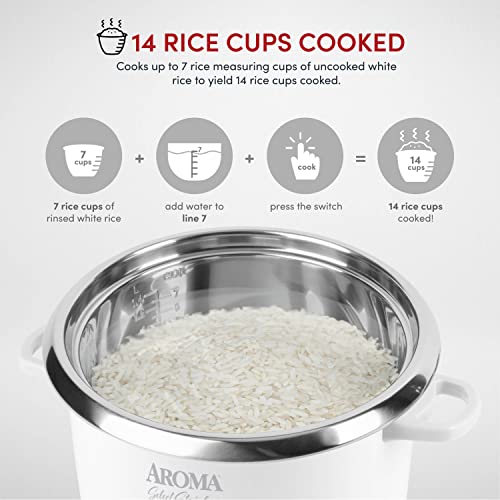 Aroma Housewares Select Stainless Rice Cooker & Warmer with Uncoated Inner Pot, 14-Cup(cooked) / 3Qt, ARC-757SG
