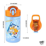 Zak Designs Sonic the Hedgehog Kids Water Bottle For School or Travel, 16oz 2-Pack Durable Plastic Water Bottle With Straw, Handle, and Leak-Proof, Pop-Up Spout Cover (Sonic, Tails)