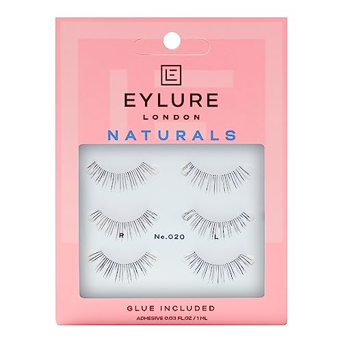 Eylure Naturals No. 020 Reusable Eyelashes, Adhesive Included, Black, 3 Pairs