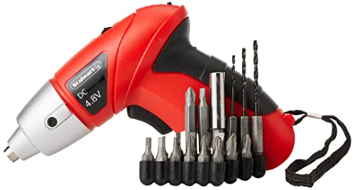 25-Piece Electric Screwdriver Set - Cordless Drill with LED Work Light, Automatic Spindle Lock, Carrying Case, and Screw Driver Bits by Stalwart (Red)