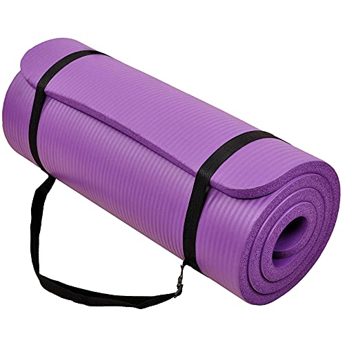 BalanceFrom GoCloud All-Purpose 1-Inch Extra Thick High Density Anti-Tear Exercise Yoga Mat with Carrying Strap (Purple), 71 Long 24 Wide