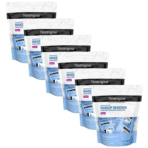 Neutrogena Fragrance-Free Makeup Remover Cleansing Towelette Singles, Individually-Wrapped Daily Face Wipes to Remove Dirt, Oil, Makeup & Waterproof Mascara for Travel & On-the-Go, 20 ct (Pack of 6)