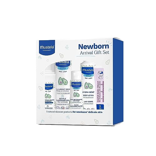 Mustela Newborn Arrival Gift Set - Baby Skincare & Bath Time Essentials - Natural & Plant Based - 5 Items Set