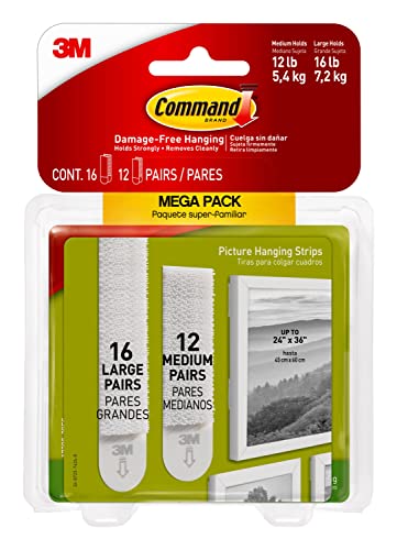 Command Medium and Large Picture Hanging Strips, Damage Free Hanging Picture Hangers, No Tools Wall Hanging Strips for Living Spaces, White, 8 Medium Pairs and 8 Large Pairs
